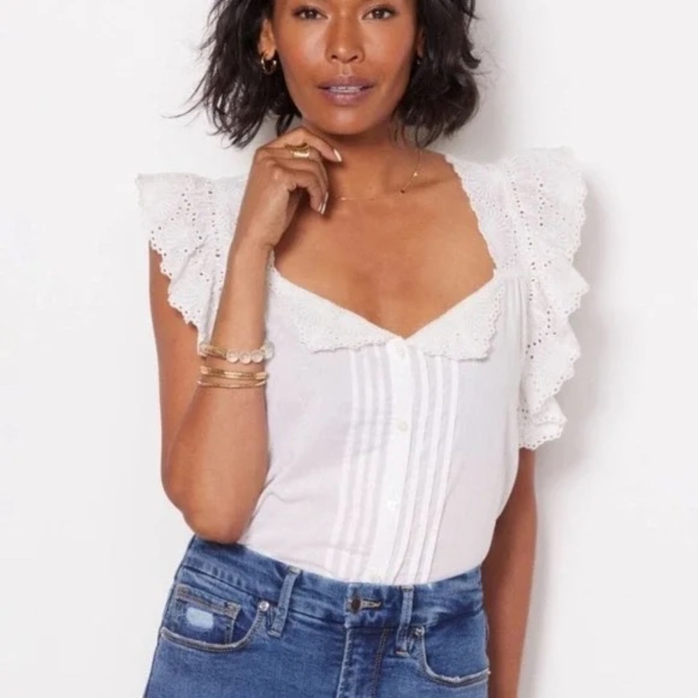 Cleobella White Eyelet Ruffle Sleeve Blouse